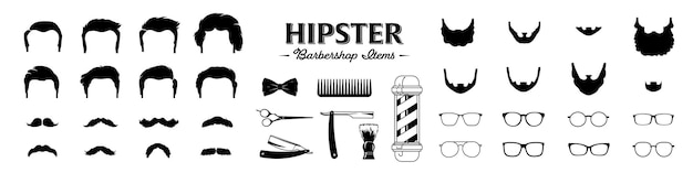 Hipster barbershop icons Silhouette icons