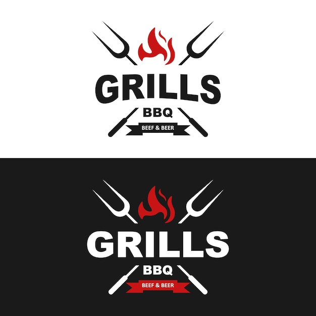 Hipster bbq-grill voor restaurantlogo