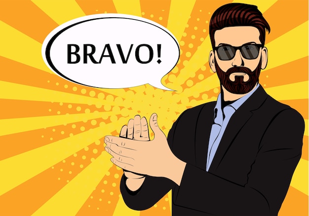 Hipster beard businessman applause bravo concept