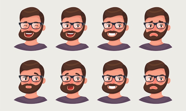 Hipster beard businessman with different emotions