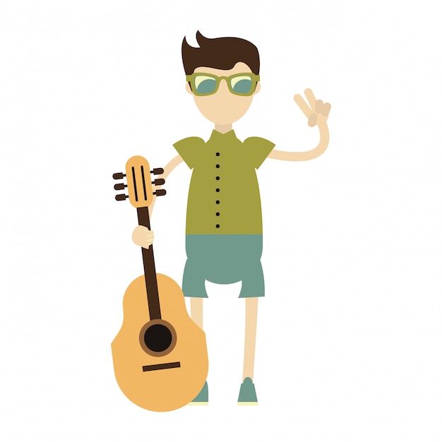 Hipster boy with acoustic guitar