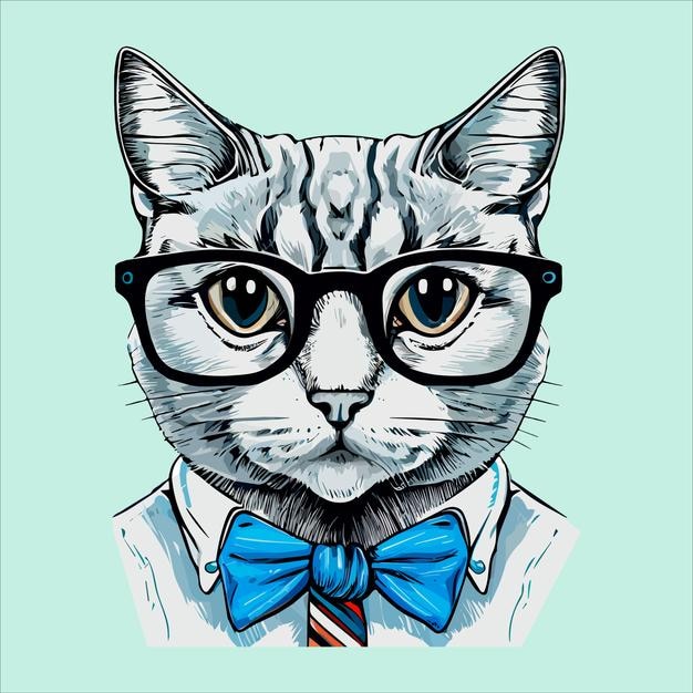 Hipster cat animal wearing glasses and hat vector illustration