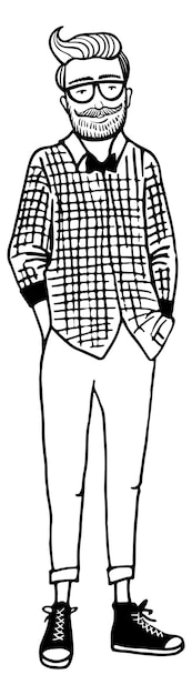 Hipster character funny male fashion outfit sketch