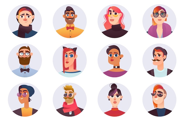 Vector hipster characters avatars isolated set different portraits of fashionable men and women