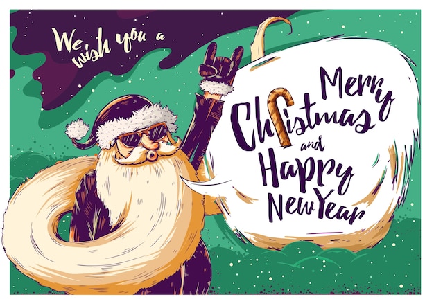 Cartolina d'auguri di natale hipster con babbo natale. illustrazione vettoriale