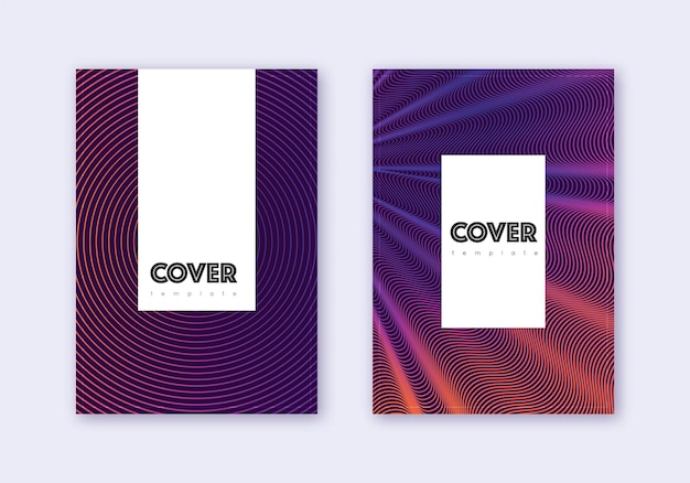 Hipster cover design template set. violet abstract lines on dark background. comely cover design. classy catalog, poster, book template etc.