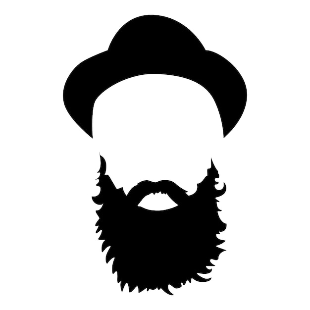 Vector hipster detailed hat bearded man silhouette black beard isolated on white background vector