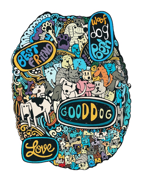 Hipster Doodles с симпатичными собаками