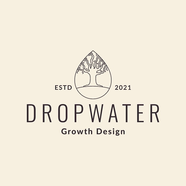 Hipster goccia d'acqua con grande albero logo design vettoriale simbolo grafico icona segno illustrazione creativa