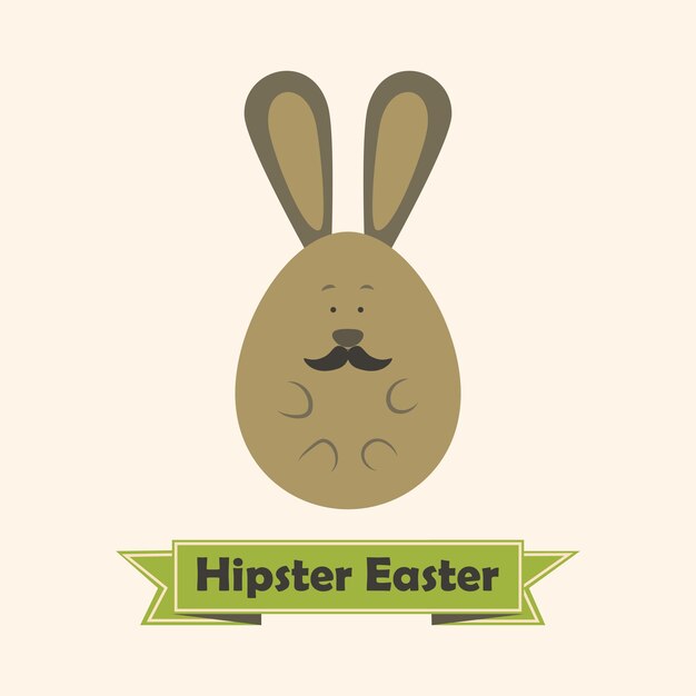 Biglietto di auguri di pasqua hipster con coniglio con baffi. illustrazione in stile piatto