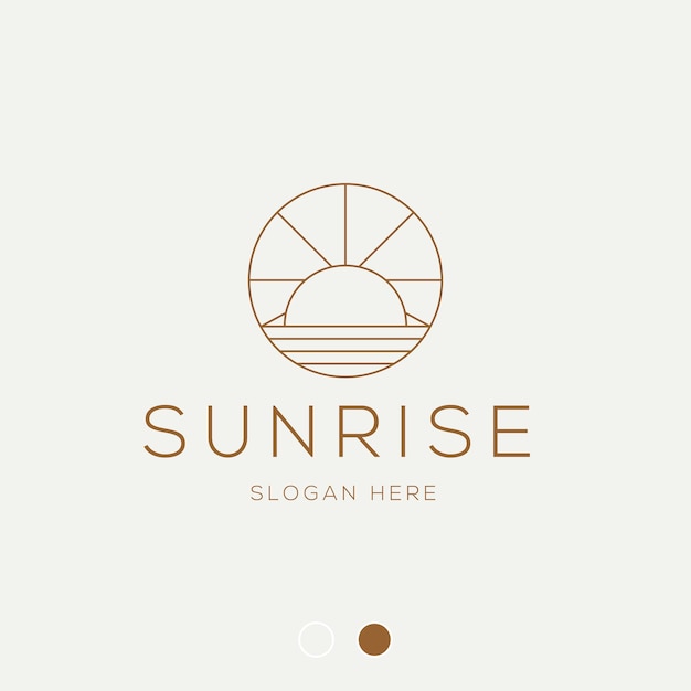 Hipster esthetisch logo met zonsopgang in minimale elegante luxe stijl lijntekeningen