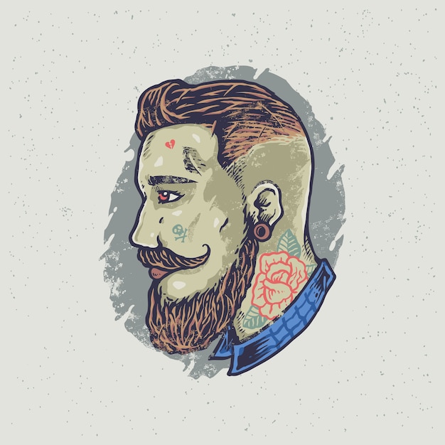 Hipster getatoeëerde barber guy illustratie