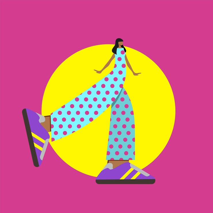 Vector hipster girl in trendy jumpsuit with polka dots. vector illustration.