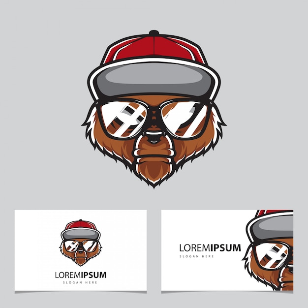 Vector hipster grizzly head, bear  logo template