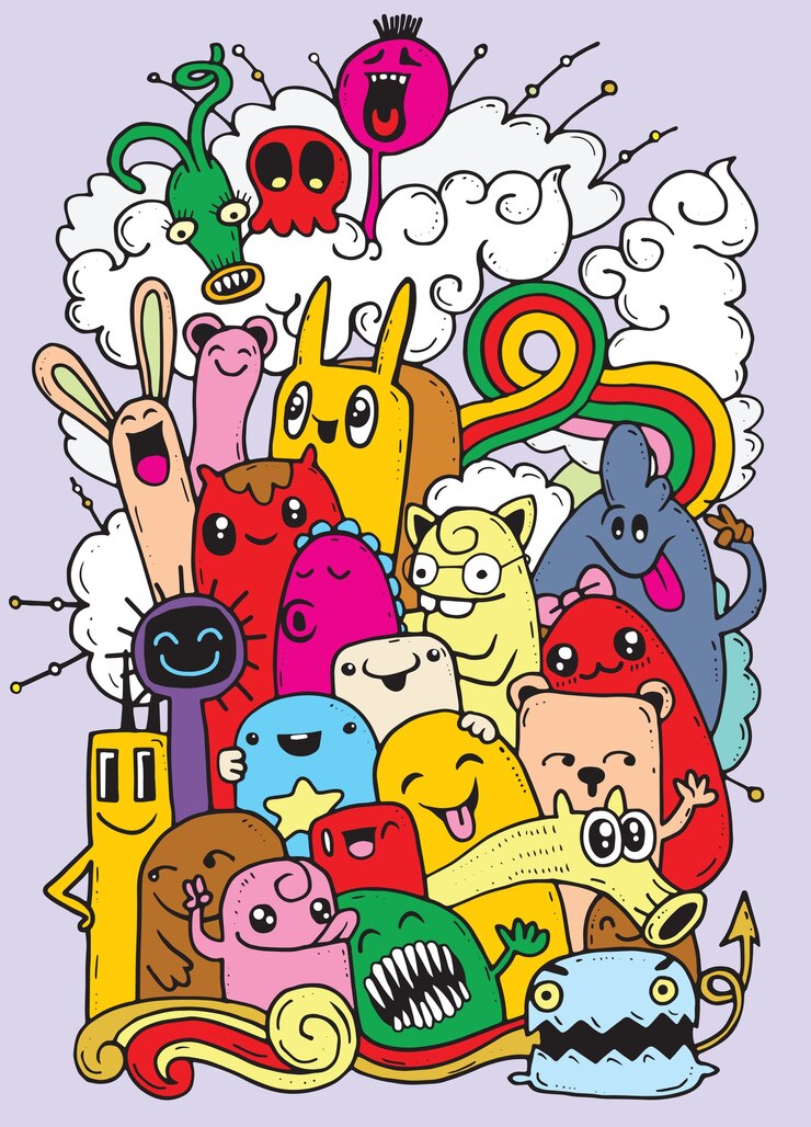 Hipster Hand drawn Crazy doodle Monster group