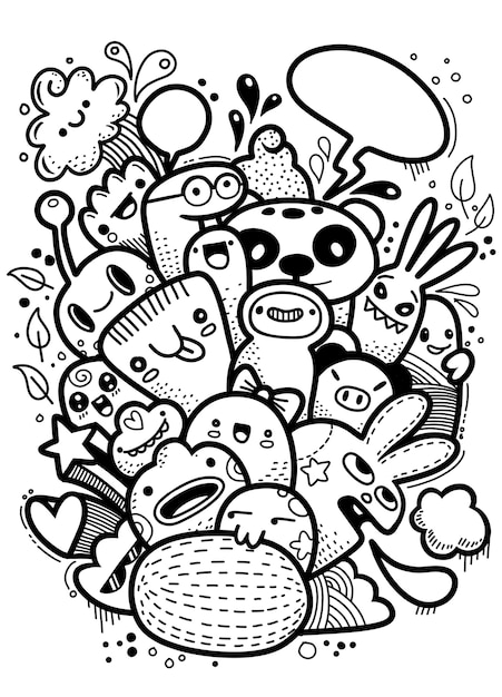 Vector hipster hand drawn crazy doodle monster group