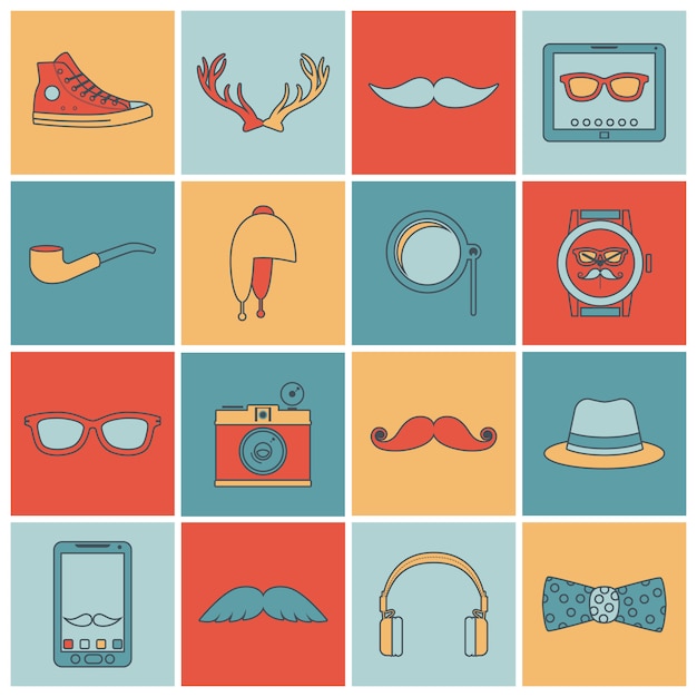 Hipster icons set flat line