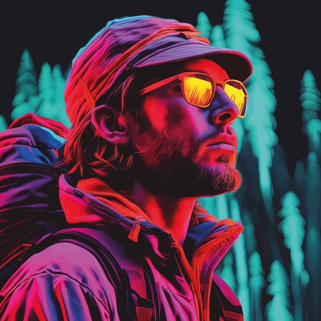 hipster in een kleurrijke boshipster in een kleurrijke bosportret van een man met zonnebril