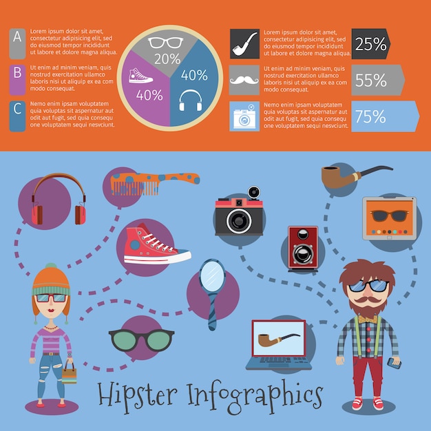 Insieme di modelli di infografica hipster