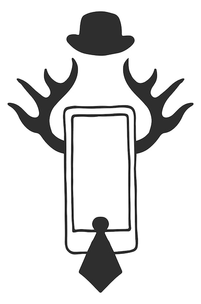 Hipster logo Smartphone met hertenhoorns Decoratief embleem geïsoleerd op een witte achtergrond