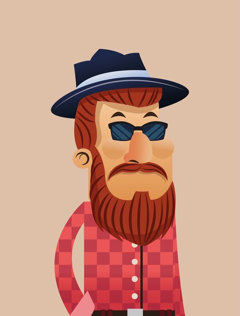Hipster man cartoon met snor en glazen pictogram