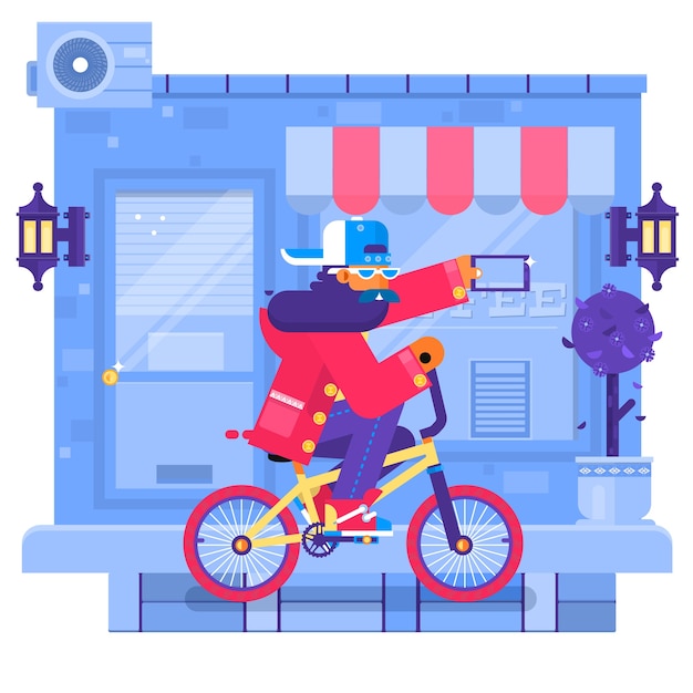 Vettore hipster uomo in bicicletta la sua bici fixie in ambiente urbano.