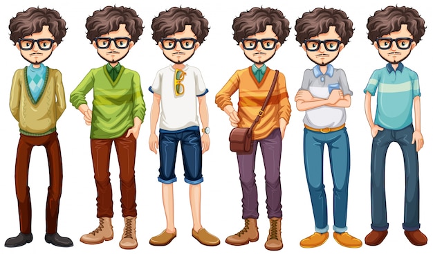 Vector hipster man in different costumes