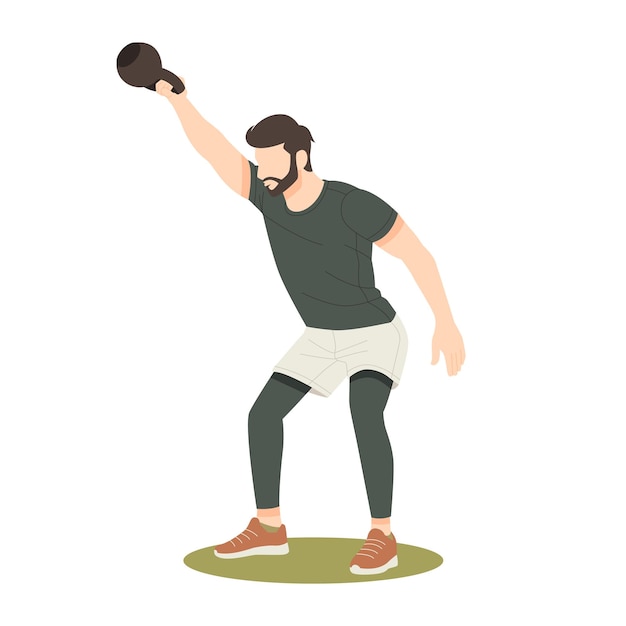 Hipster man focus to workout isolated illustration