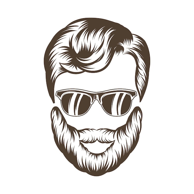 Hipster  man hair and beard, Hand drawn vector illustration