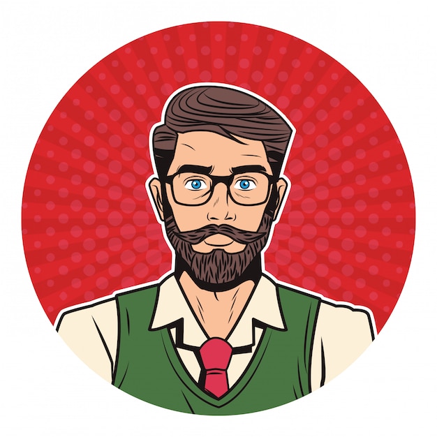 Hipster man popart cartoon