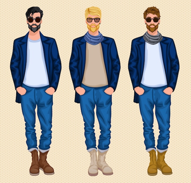 Vector hipster man set