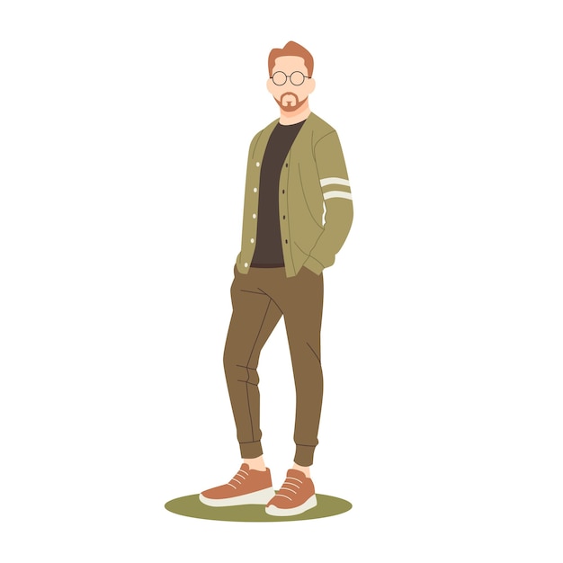 Hipster man standing with stylish outfits illustration