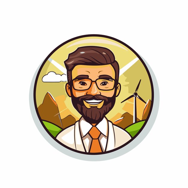 Hipster man with beard in round icon vector illustration graphic design