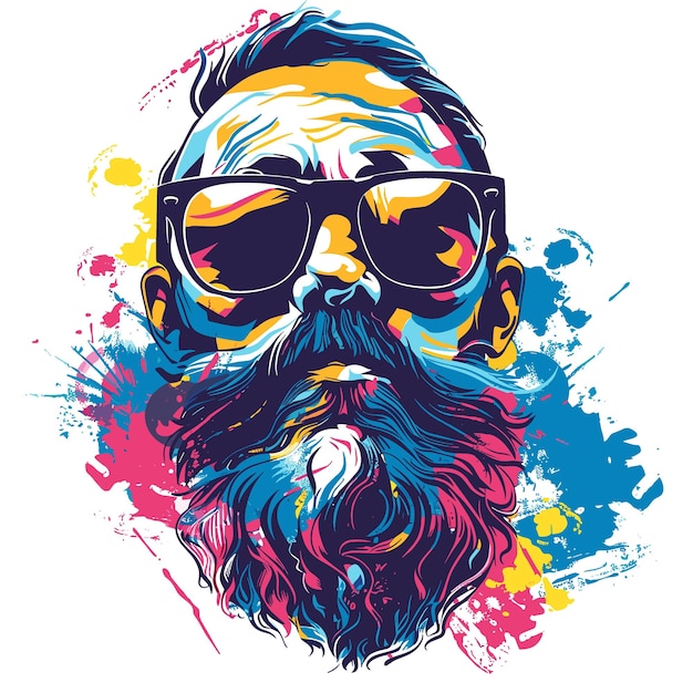 Hipster man with beard and sunglasses Grunge vector illustration