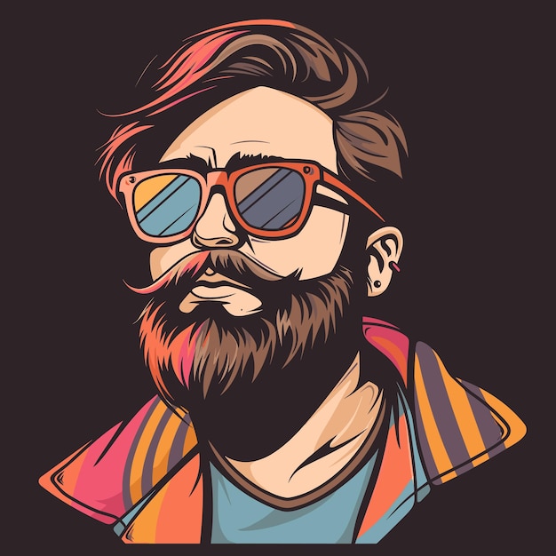 Vettore uomo hipster con barba e occhiali da sole illustrazione vettoriale