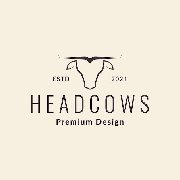 Hipster faccia minima mucche logo design vettoriale simbolo grafico icona segno illustrazione idea creativa