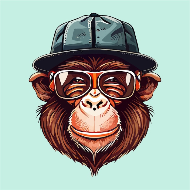 Hipster monkey animal wearing glasses and hat vector illustration