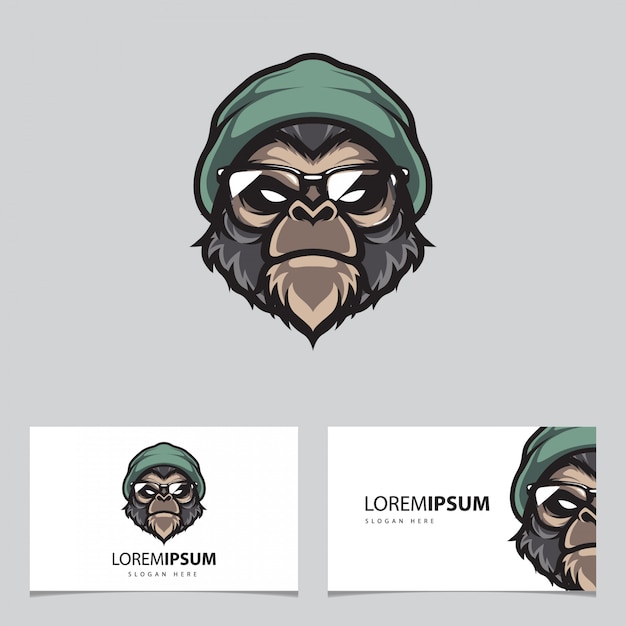 Hipster monkey hoofd mascotte logo sjabloon