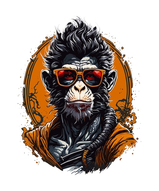 Hipster monkey within an orange circle and wearing cool glasses