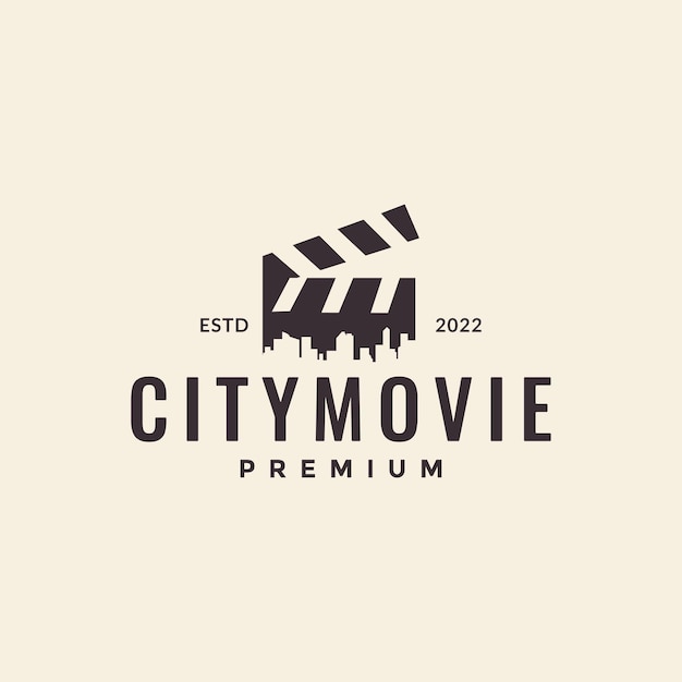 Hipster movie film with city logo design vector graphic symbol icon illustration creative idea