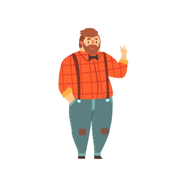 Vector hipster overweight man in casual clothes fat guy in fashionable clothes body positive vector