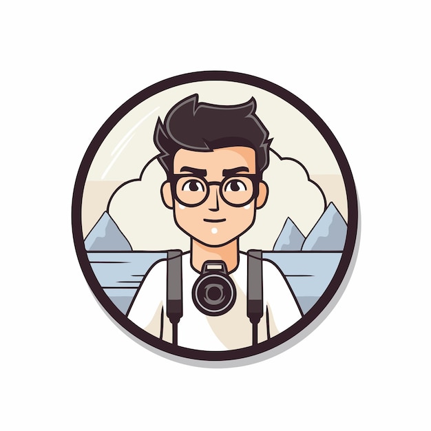 Hipster photographer with camera Vector illustration in a flat style