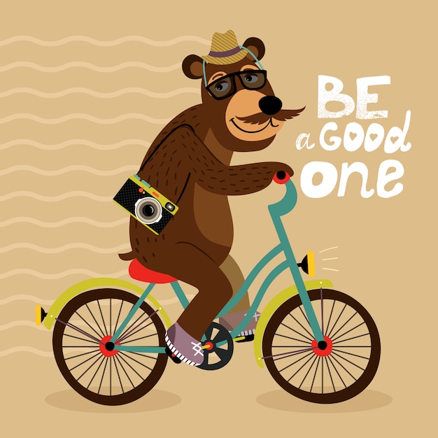 Vector hipster poster with geek bear