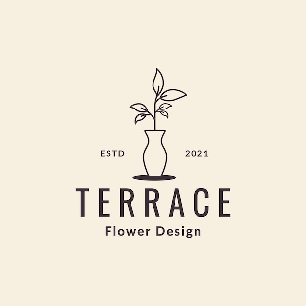 Hipster pot with plant terrace logo design vector graphic symbol icon sign illustration creative