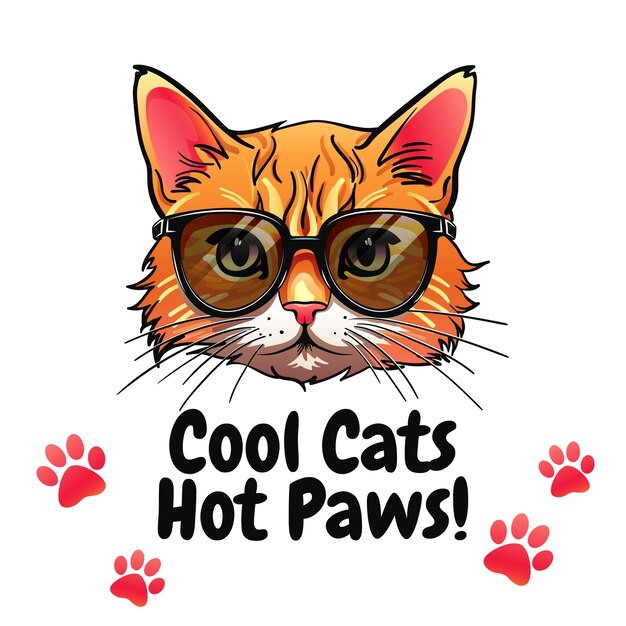 Vector a hipster red cat with sunglassespaw prints perfect for shirts and posters