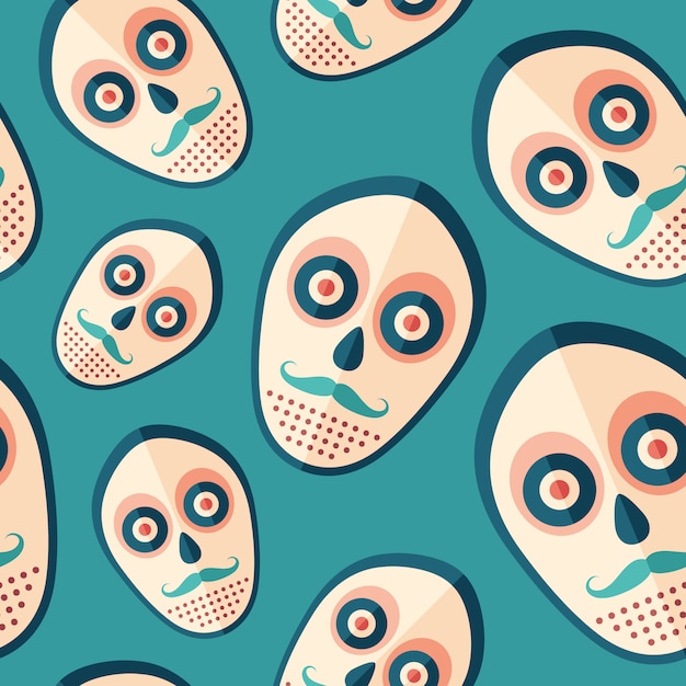 Vector hipster scary mask flat art seamless pattern.
