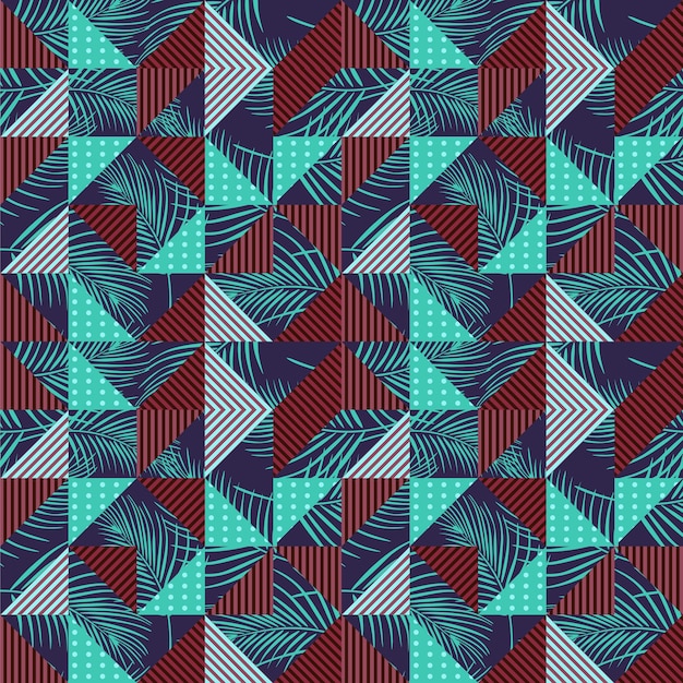 Hipster seamless pattern with exotic palm and triangles