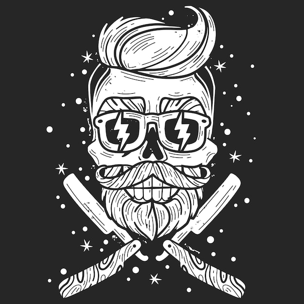 Vector hipster skull barber illustration