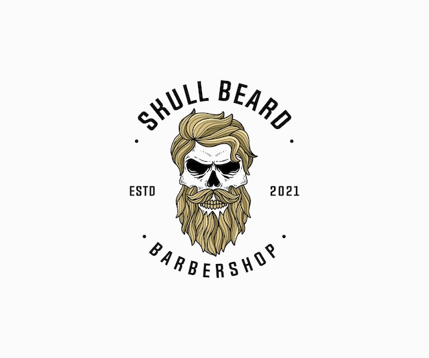 Hipster Skull Beard and Mustache Barbershop logo design