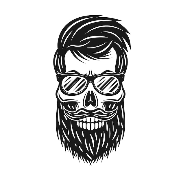 Vettore teschio hipster con barba e occhiali da sole illustrazione